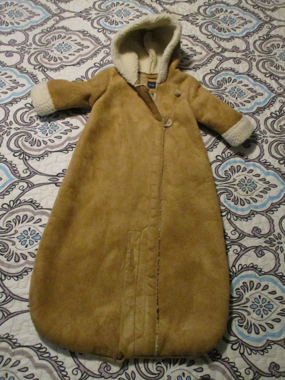 Baby Gap Faux Suede and Sherling Hooded Baby Winter Bunting 6-12 Months